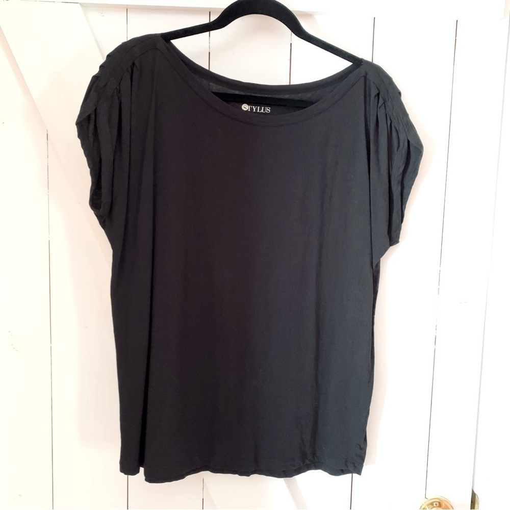 Short Sleeve Black Top Tee Blouse Detailed Career or Casual